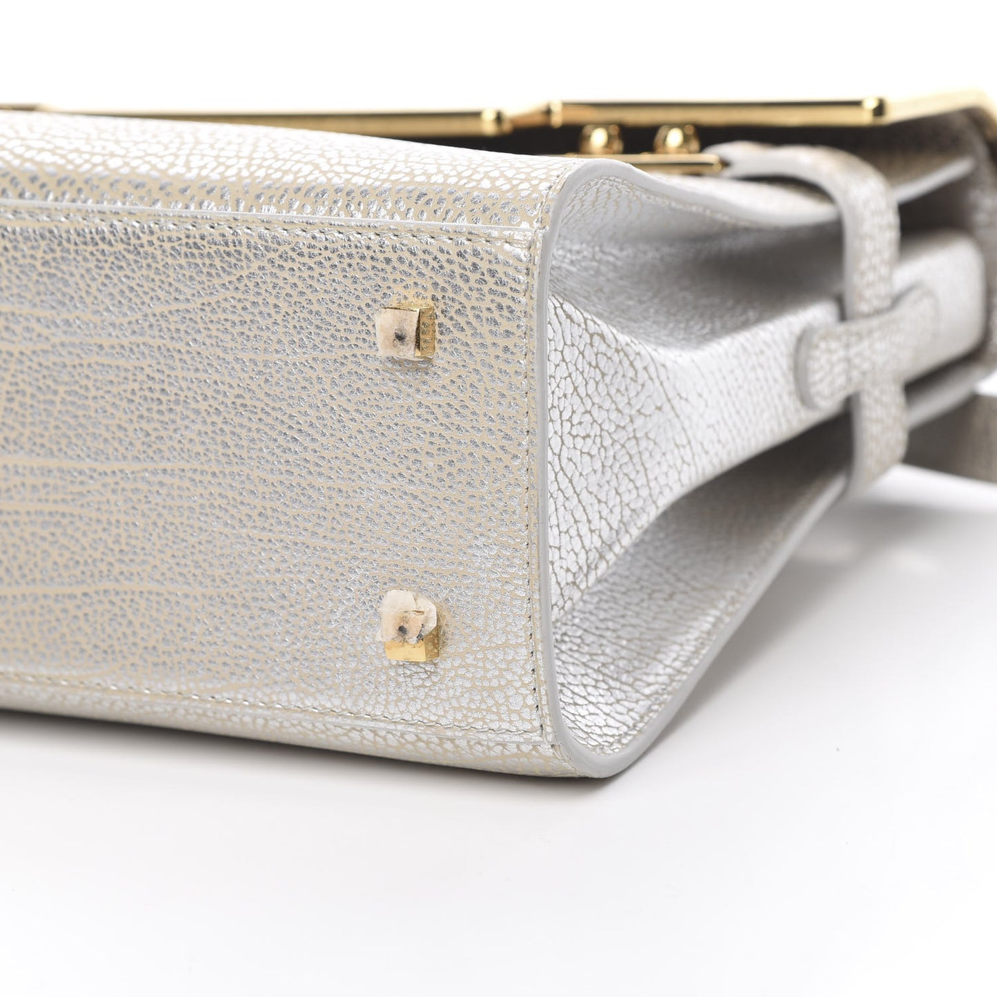 Metallic Crispy Calfskin MM Metal Frame Tempete Satchel Antique Silver