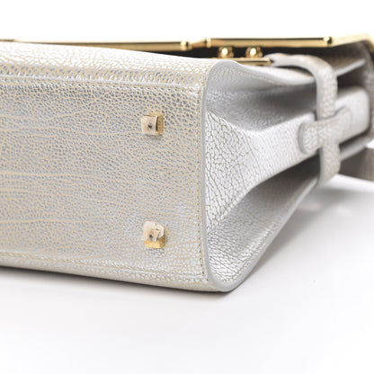 Delvaux Metallic Crispy Calfskin MM Metal Frame Tempete Satchel Antique Silver 11 of 11