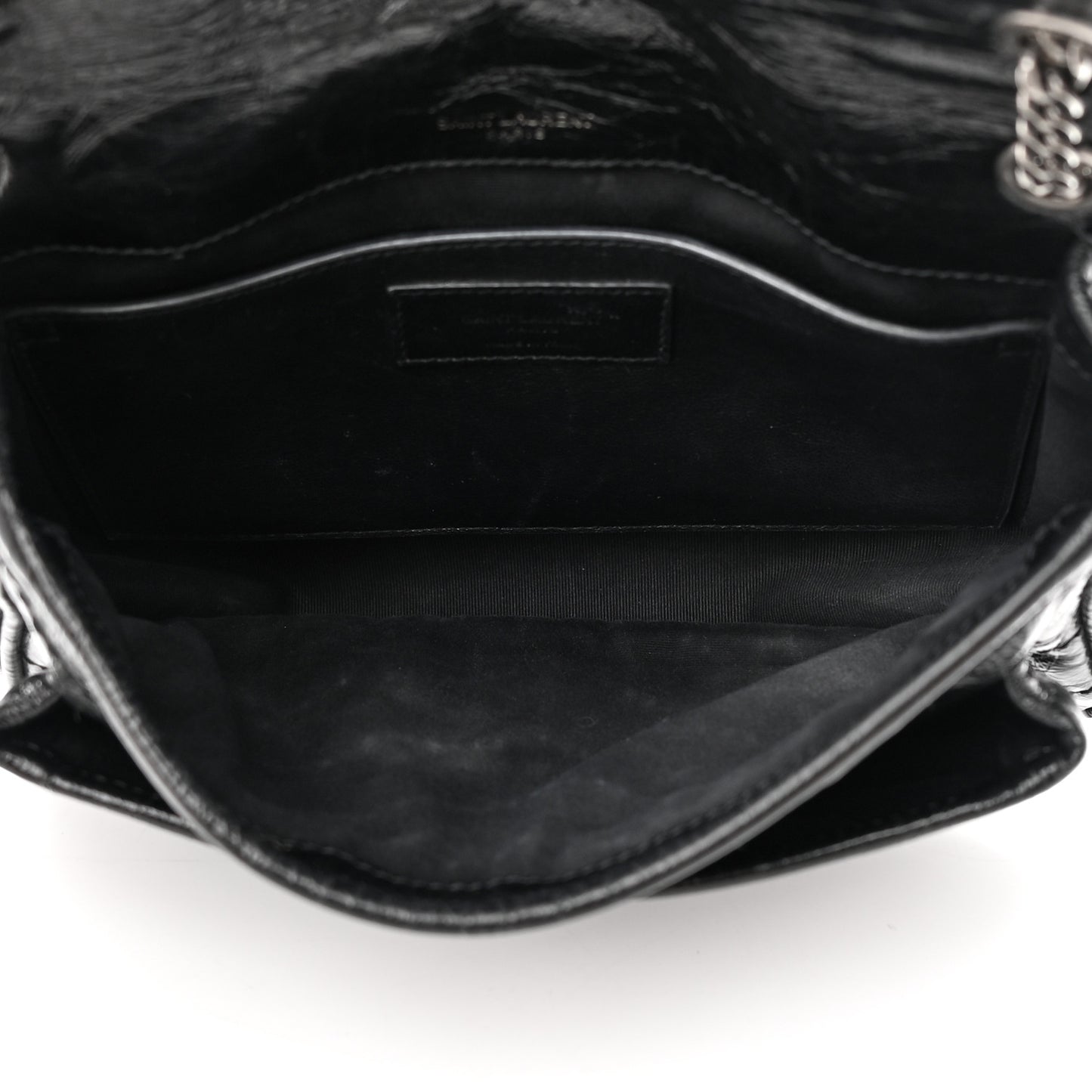 Crinkled Calfskin Matelasse Monogram Baby Niki Chain Satchel Black