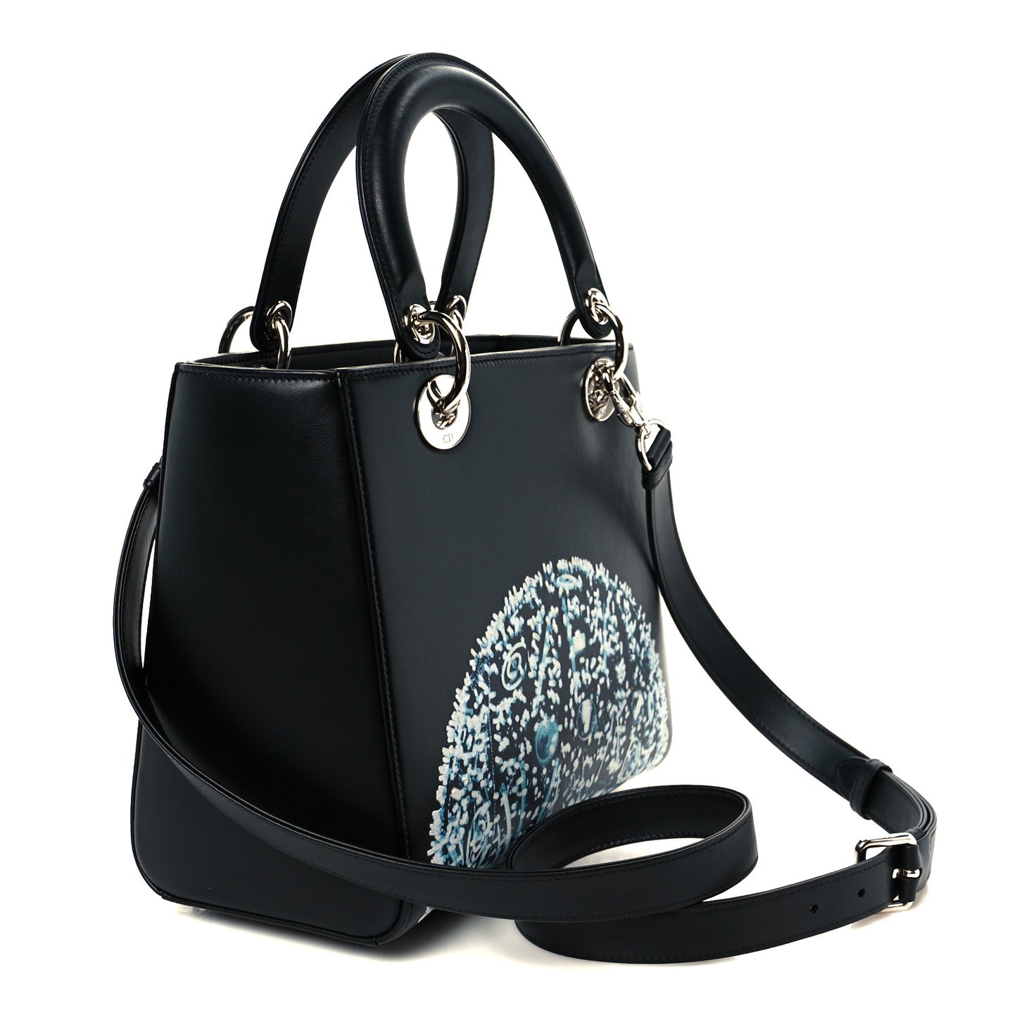 X WANG YUANG Calfskin Bead Embroidered Glow in the Dark Medium Lady Dior Art Black Multicolor