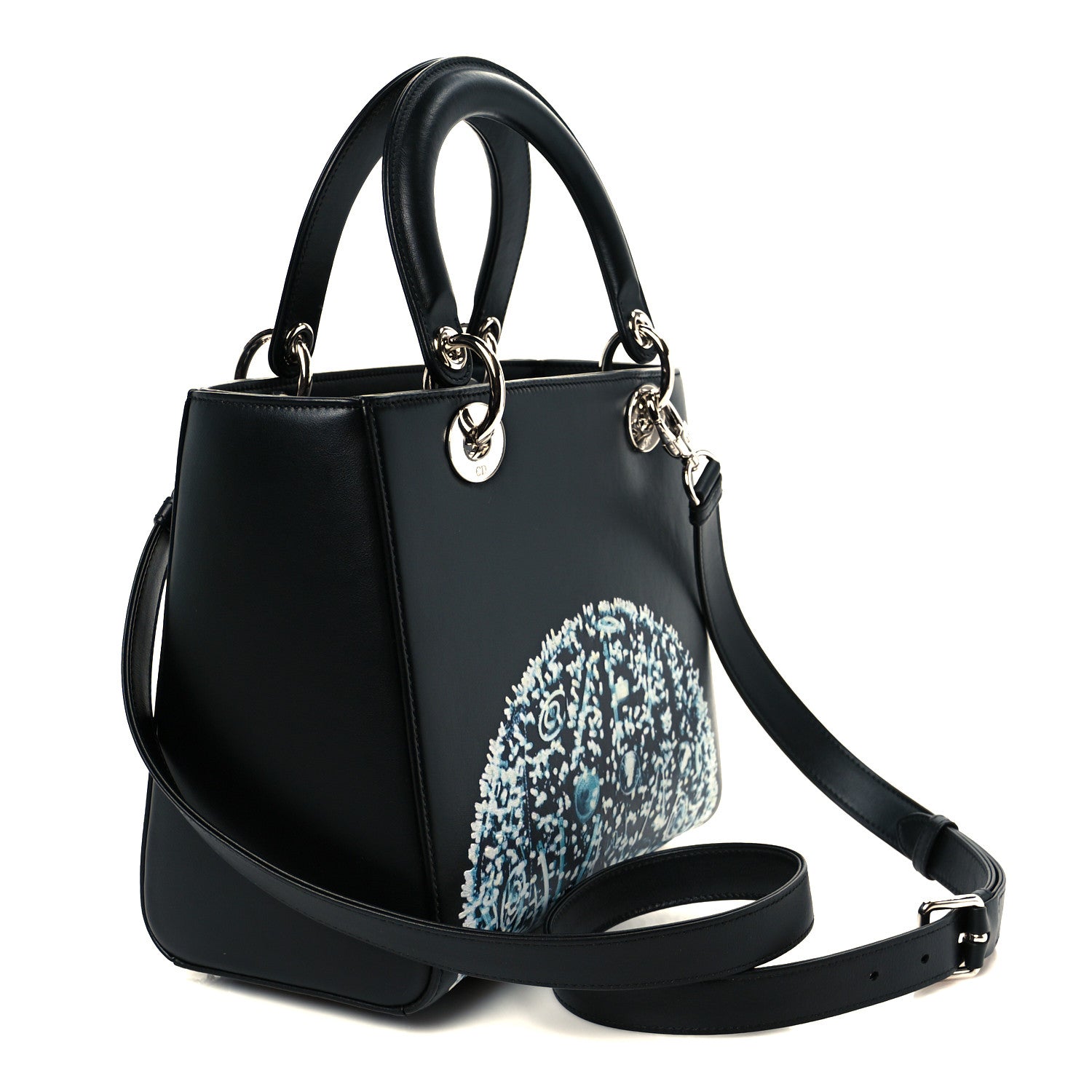 Christian Dior X WANG YUANG Calfskin Bead Embroidered Glow in the Dark Medium Lady Dior Art Black Multicolor 3 of 10