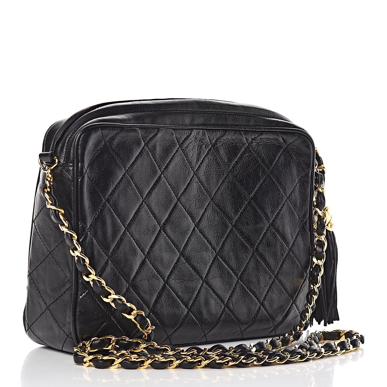 Chanel Lambskin Quilted Tassel Camera Case Pouch Black 3 of 15