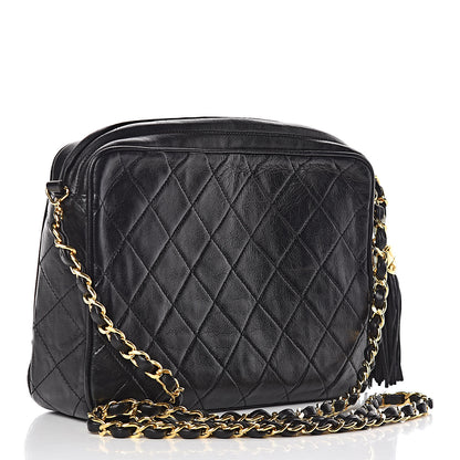 Chanel Lambskin Quilted Tassel Camera Case Pouch Black 3 of 15