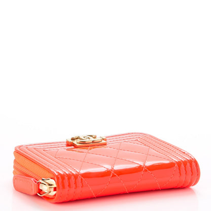 Chanel Patent Quilted Boy Zip Around Coin Purse Wallet Orange 4 of 8