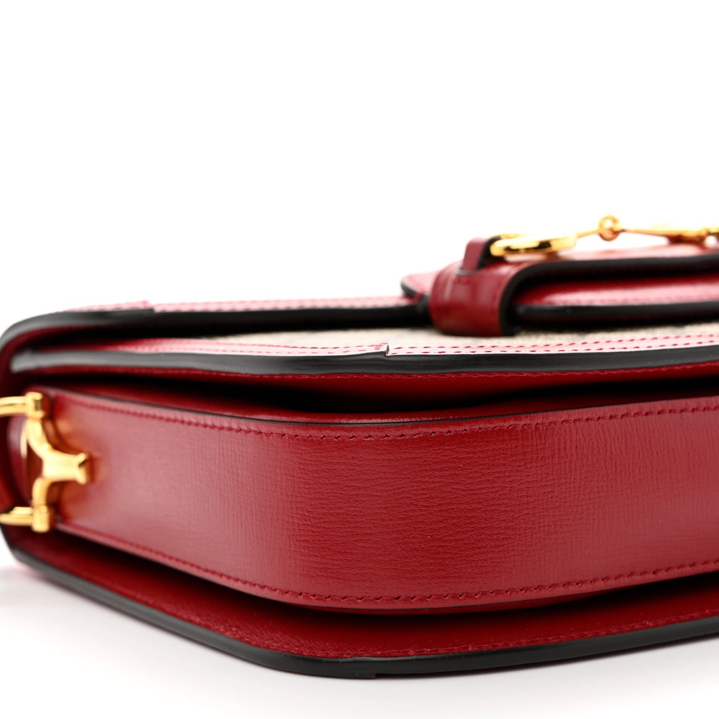 GG Supreme Monogram Azalea Calfskin Horsebit 1955 Shoulder Bag Beige Ebony New Cherry Red