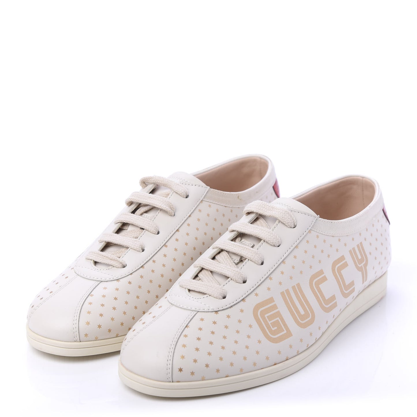 X SEGA Calfskin GUCCY Stars Womens Falacer Sneakers 37.5 White