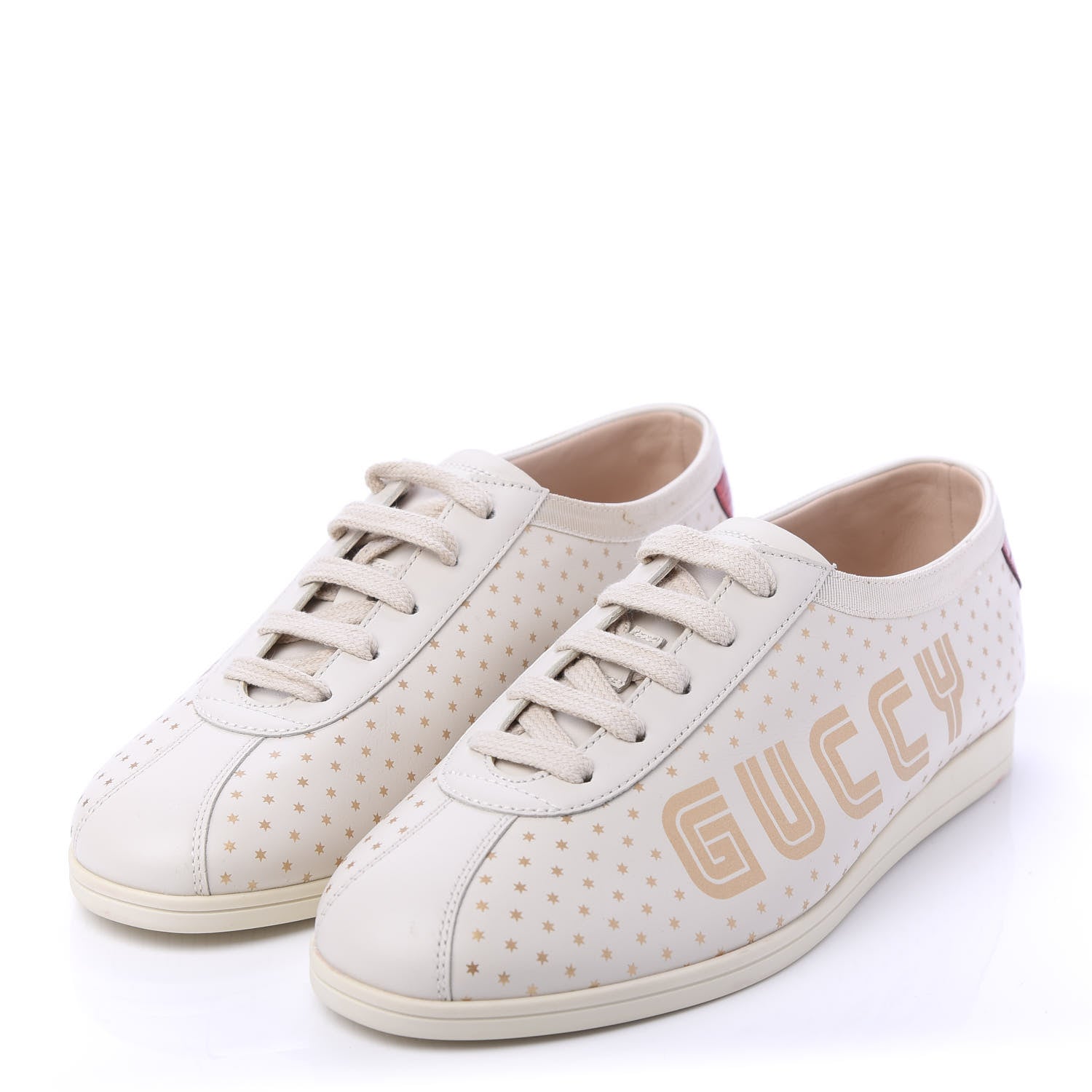 Gucci X SEGA Calfskin GUCCY Stars Womens Falacer Sneakers 37.5 White 3 of 11