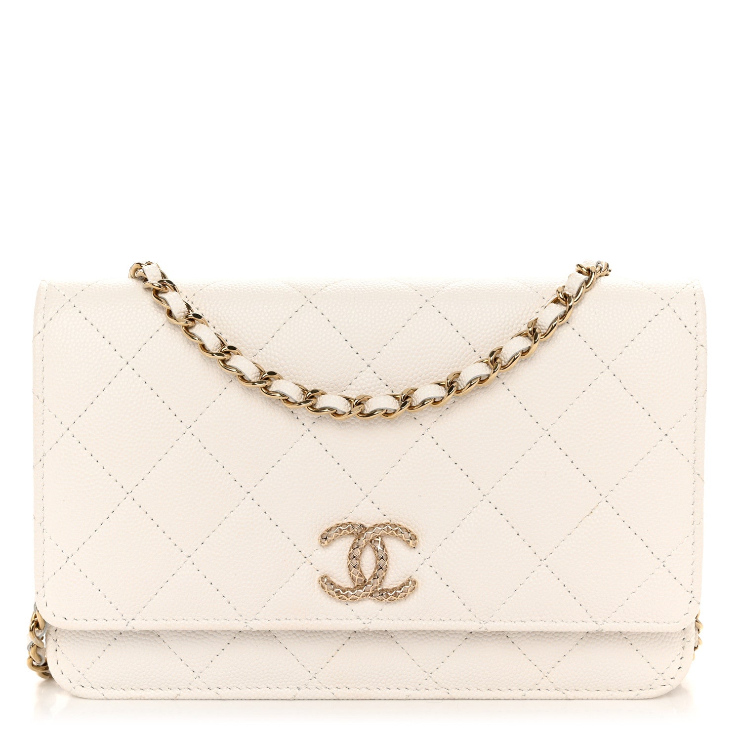 Chanel Caviar Quilted Perforated Metal CC Wallet On Chain WOC White 1 of 12