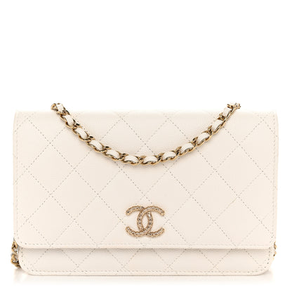 Chanel Caviar Quilted Perforated Metal CC Wallet On Chain WOC White 1 of 12