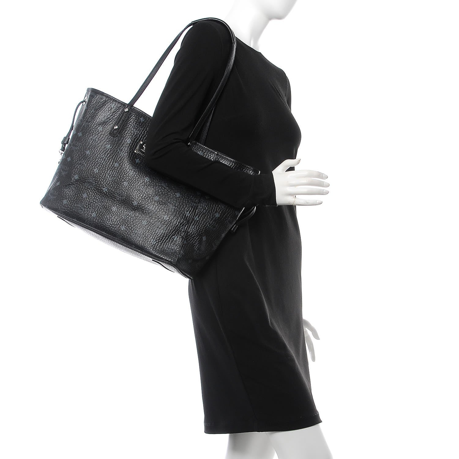 MCM Visetos Medium Reversible Shopping Tote Black 3 of 17