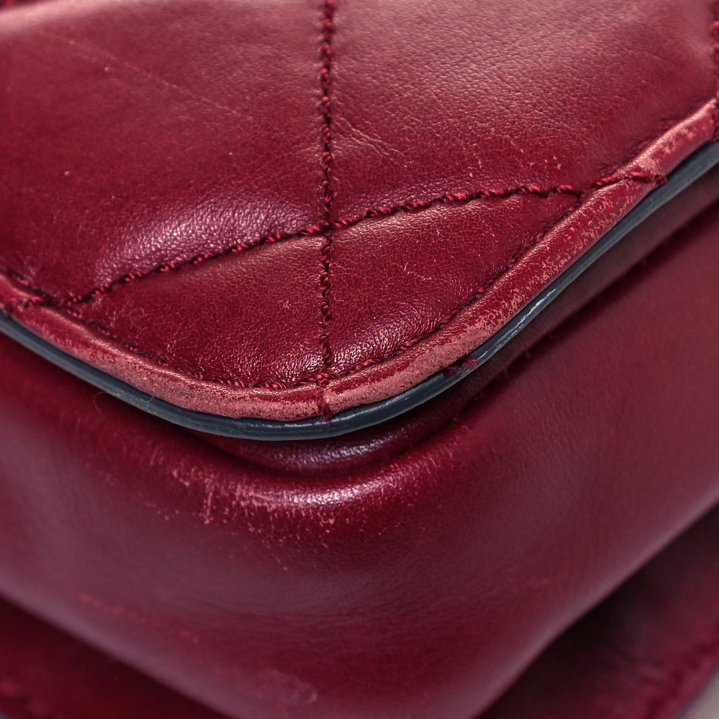 Glazed Calfskin Quilted Large Perfect Edge Flap Red