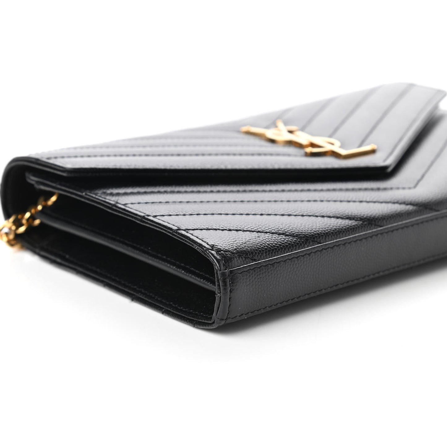 Grain De Poudre Matelasse Chevron Monogram Chain Wallet Black