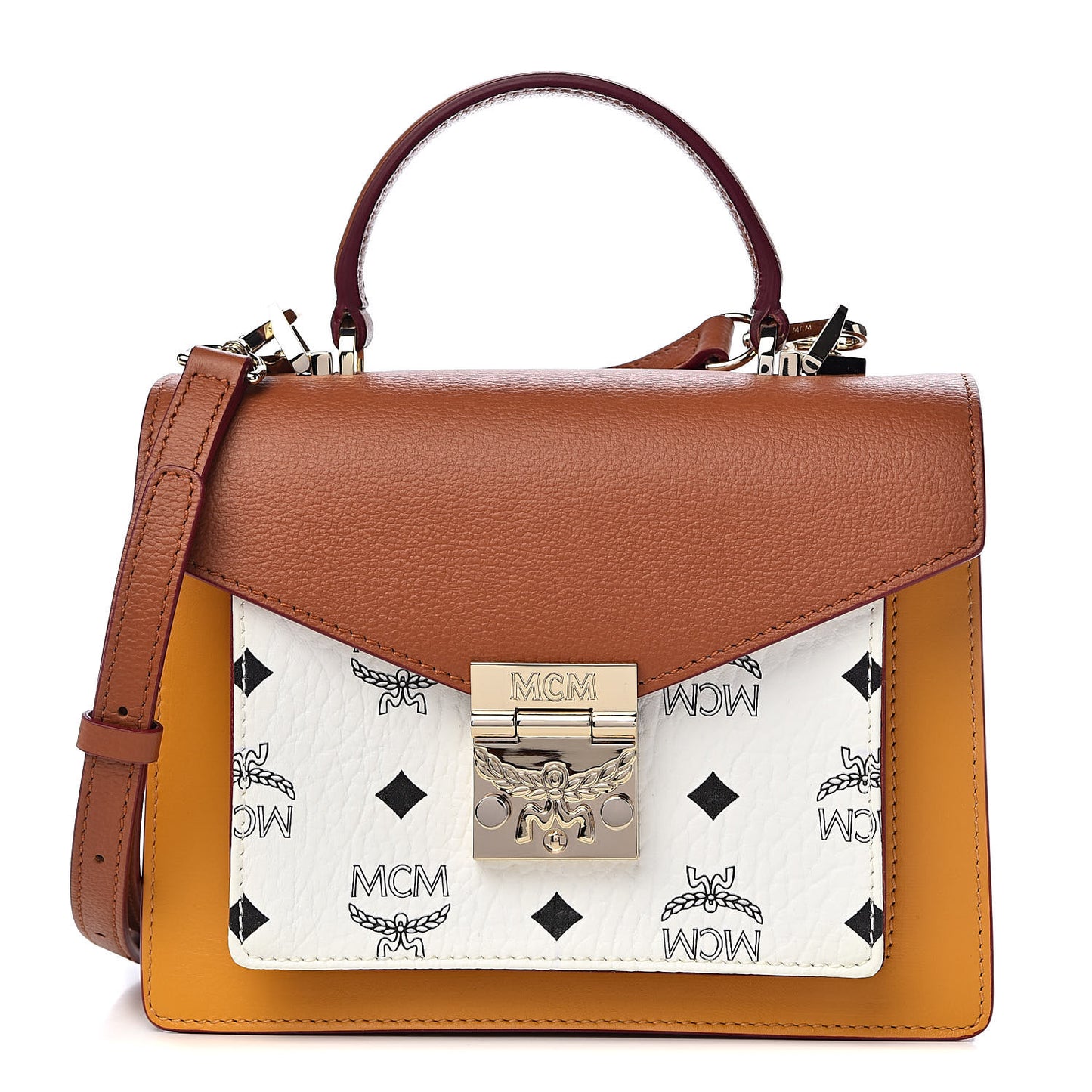 Visetos Small Patricia Satchel Cognac White