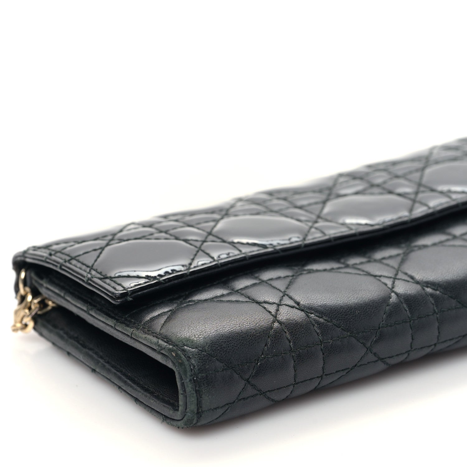 Christian Dior Patent Lambskin Cannage Lady Dior Rendezvous Wallet On Chain Black 8 of 9