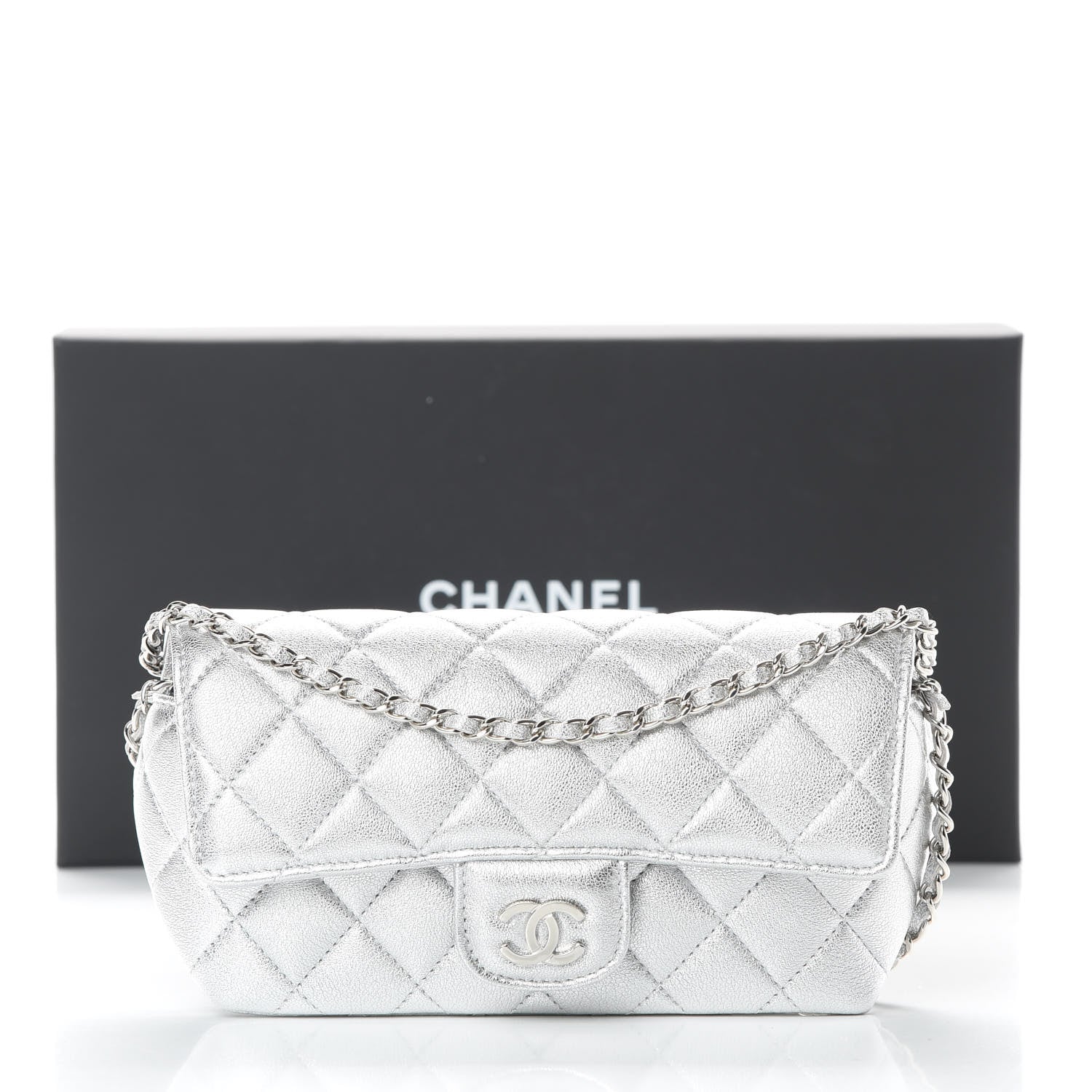 Chanel Metallic Lambskin Quilted Glasses Case With Chain Silver 12 of 12