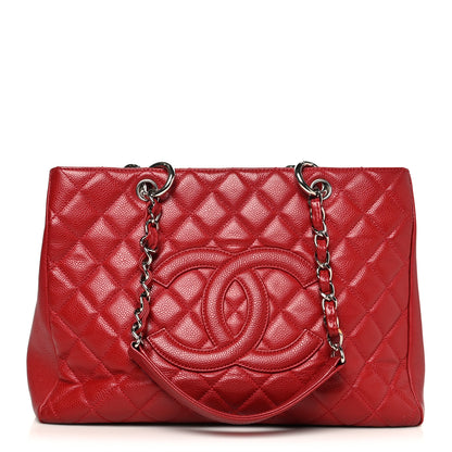 Chanel Caviar Quilted Grand Shopping Tote GST Red 1 of 11