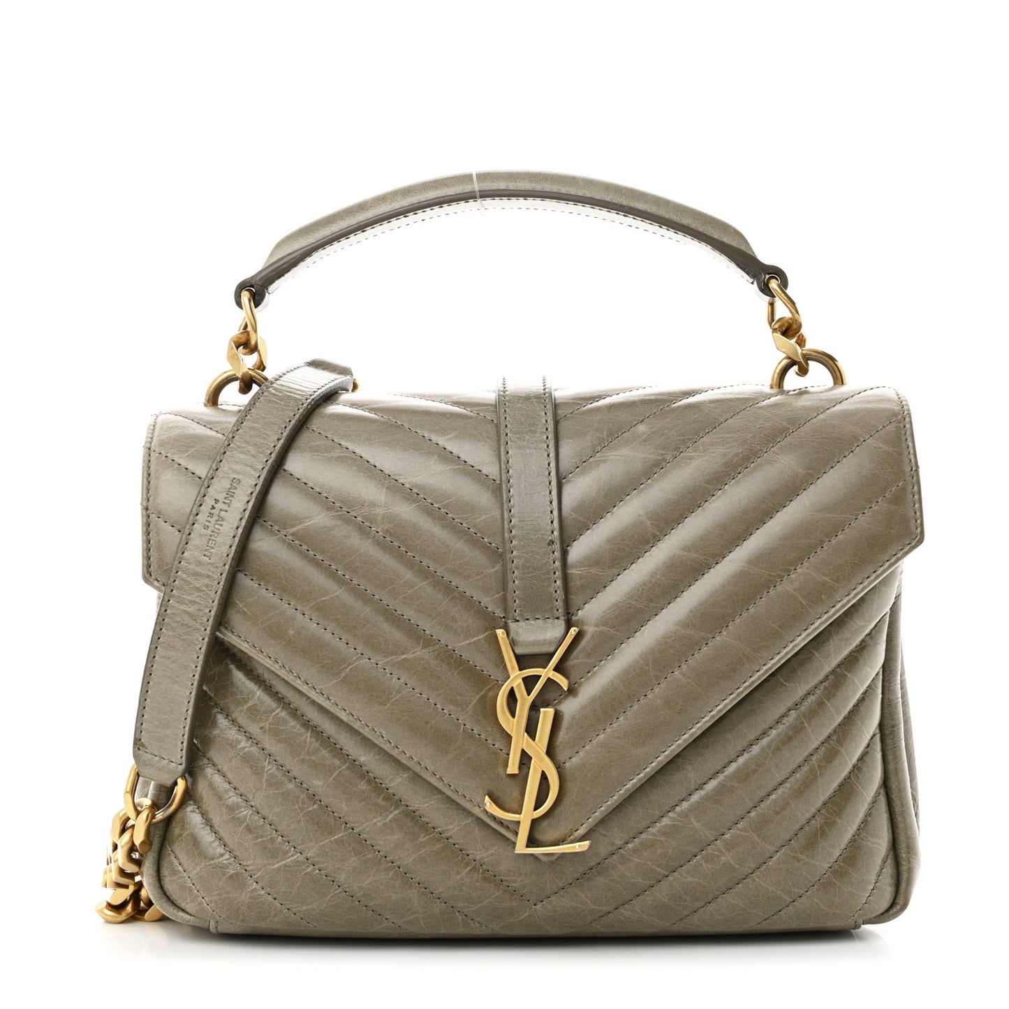 Waxed Calfskin Matelasse Chevron Medium Monogram College Bag Fog Gray