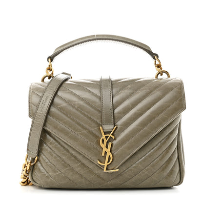 Saint Laurent Waxed Calfskin Matelasse Chevron Medium Monogram College Bag Fog Gray 1 of 12