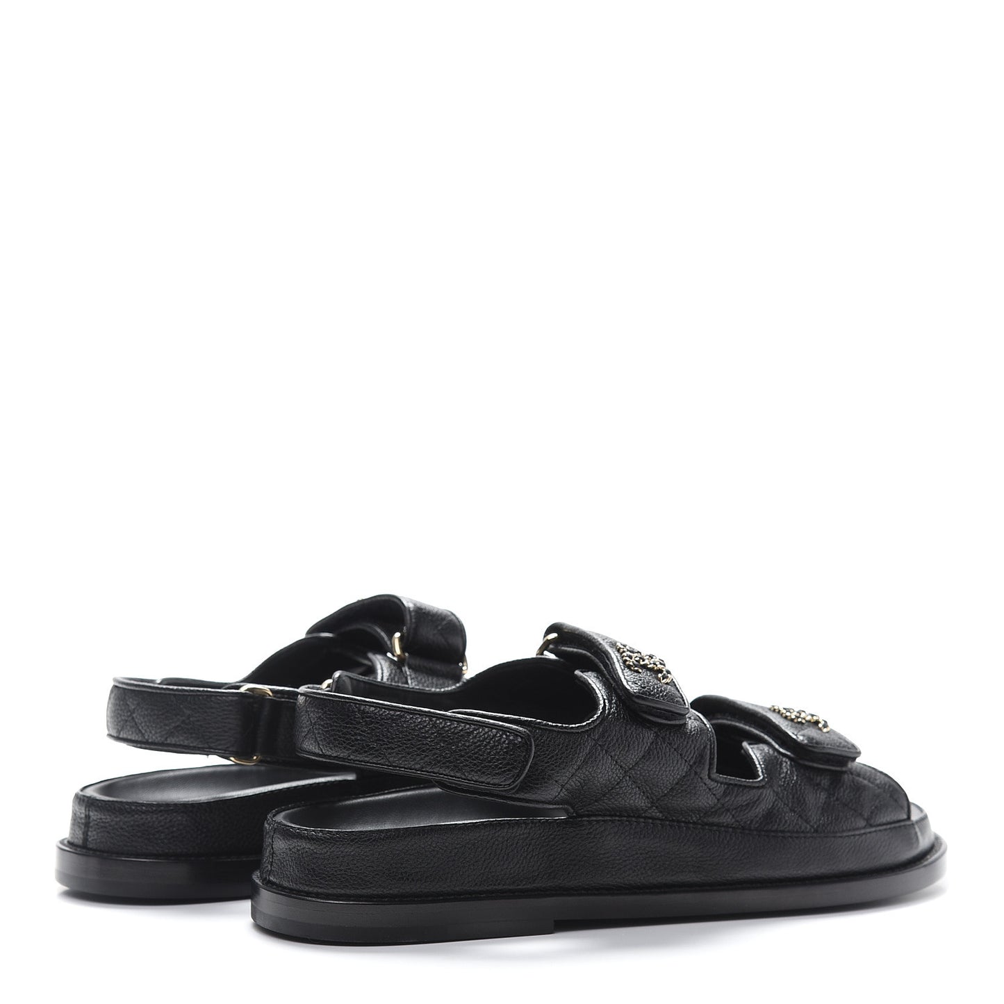 Grained Calfskin Velcro Dad Sandals 38 Black