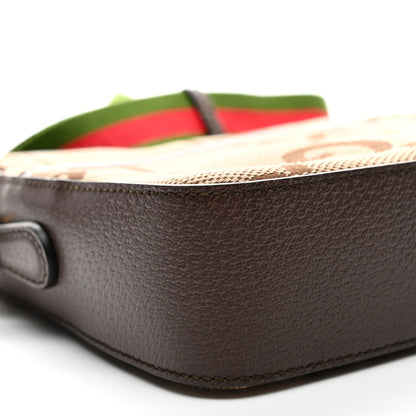 Gucci Monogram Jumbo GG Textured Dollar Calfskin Web Messenger Shoulder Bag Camel Ebony New Acero 9 of 10