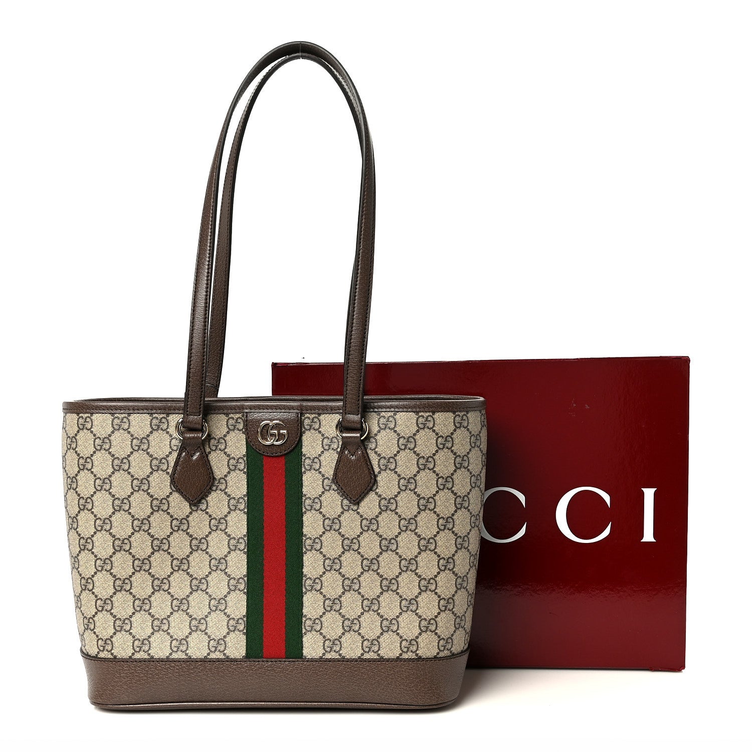 Gucci GG Supreme Monogram Textured Calfskin Web Small Ophidia Shoulder Tote Bag Beige Ebony New Acero 12 of 12