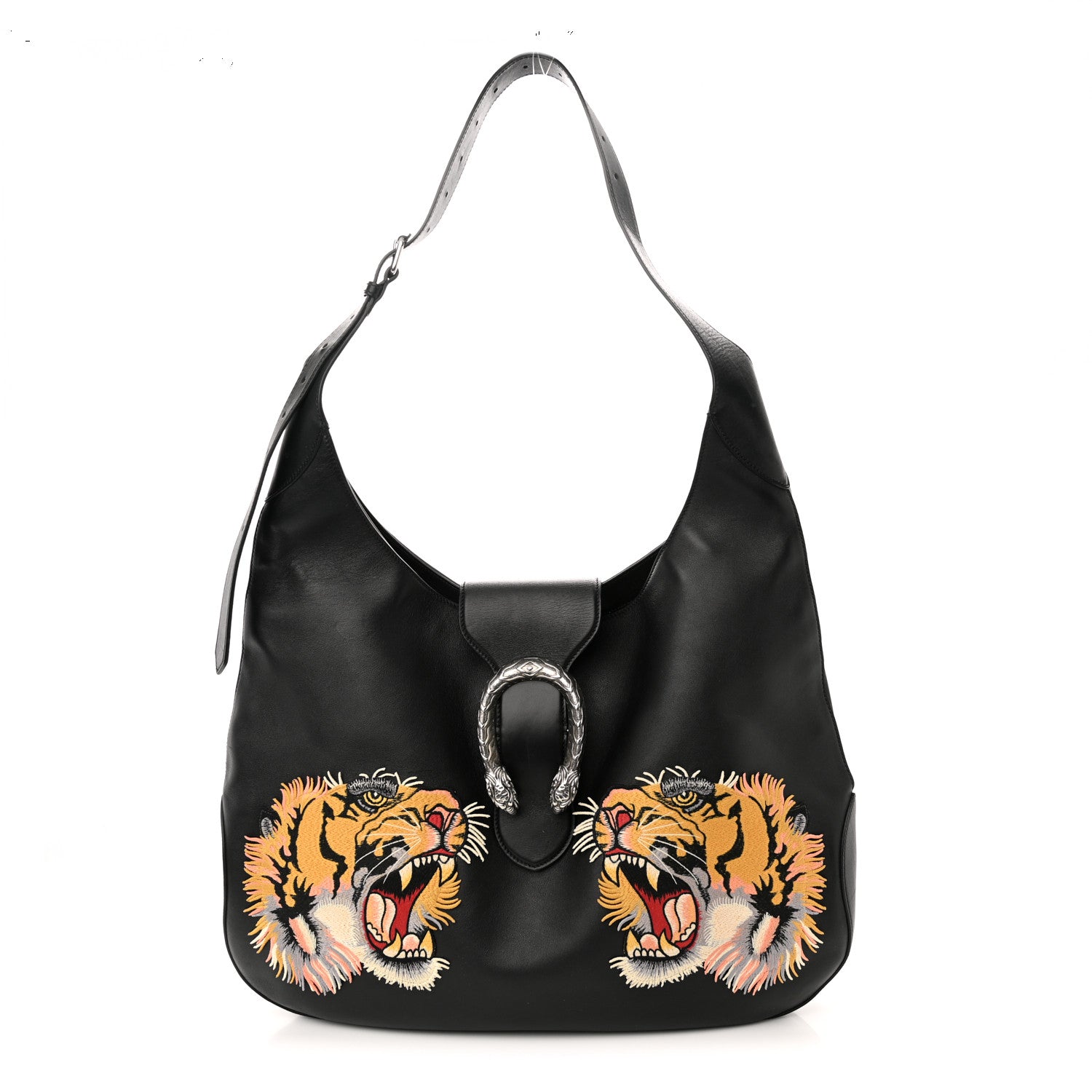 Gucci Calfskin Web Tiger Embroidered Large Dionysus Hobo Black 1 of 10