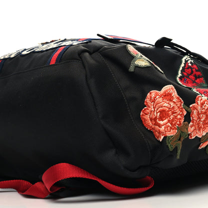 Gucci Techno Canvas Web L'Aveugle Par Amour Embroidered Double Buckle Backpack Black 10 of 11