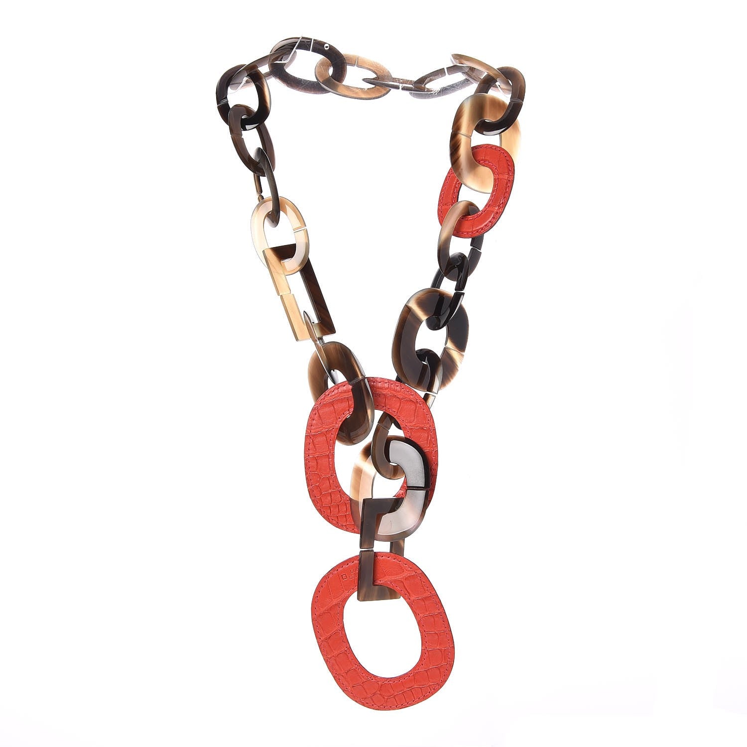 Hermes Buffalo Horn Alligator Isidore Necklace Rouge H 3 of 7