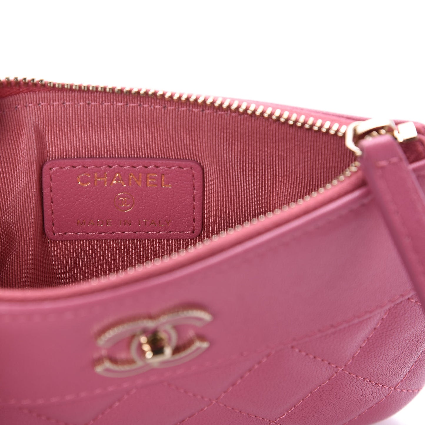 Sheepskin Quilted Small Vintage Mademoiselle Cosmetic Case Dark Pink