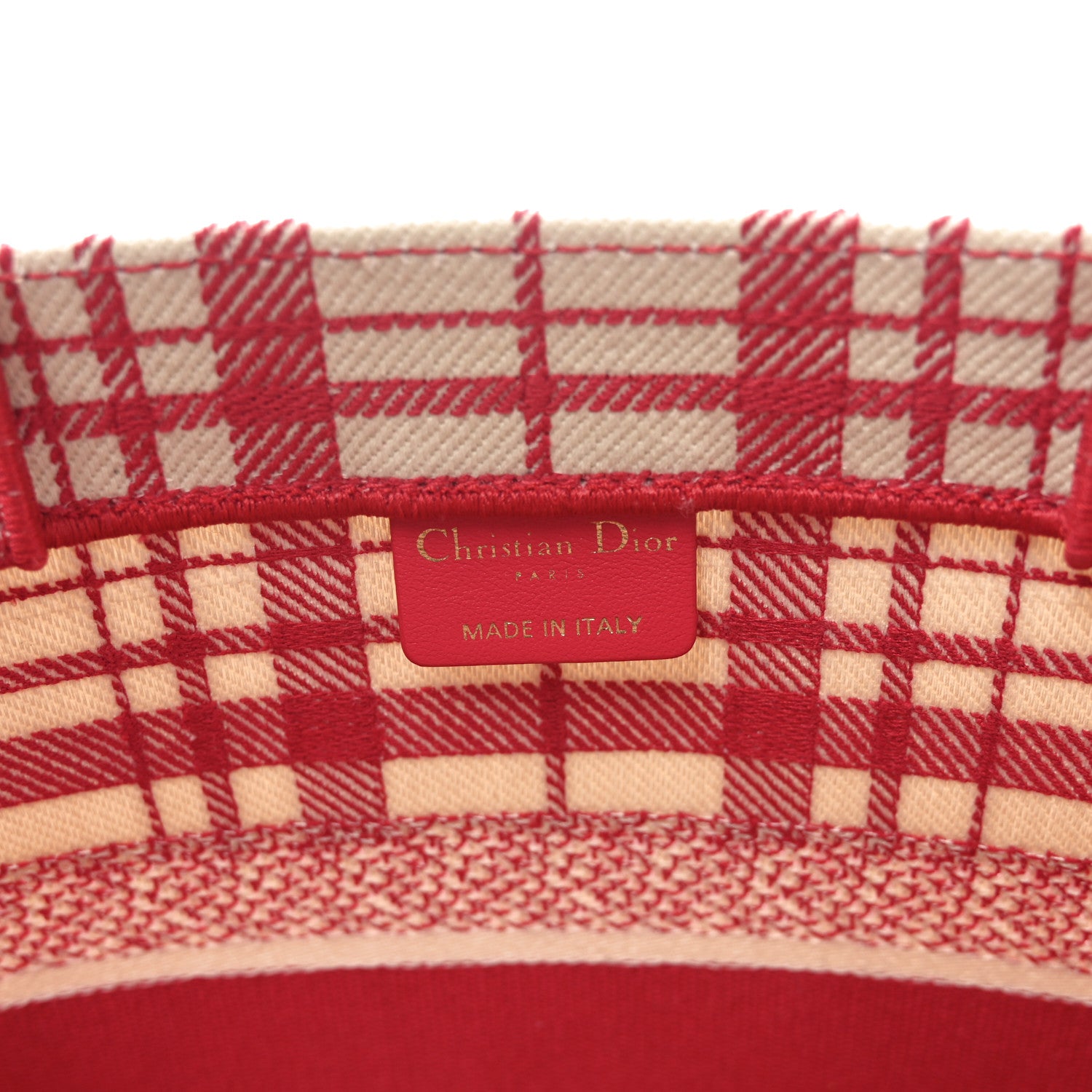 Christian Dior Canvas Embroidered Medium Check'n'Dior Book Tote Red Multicolor 6 of 11