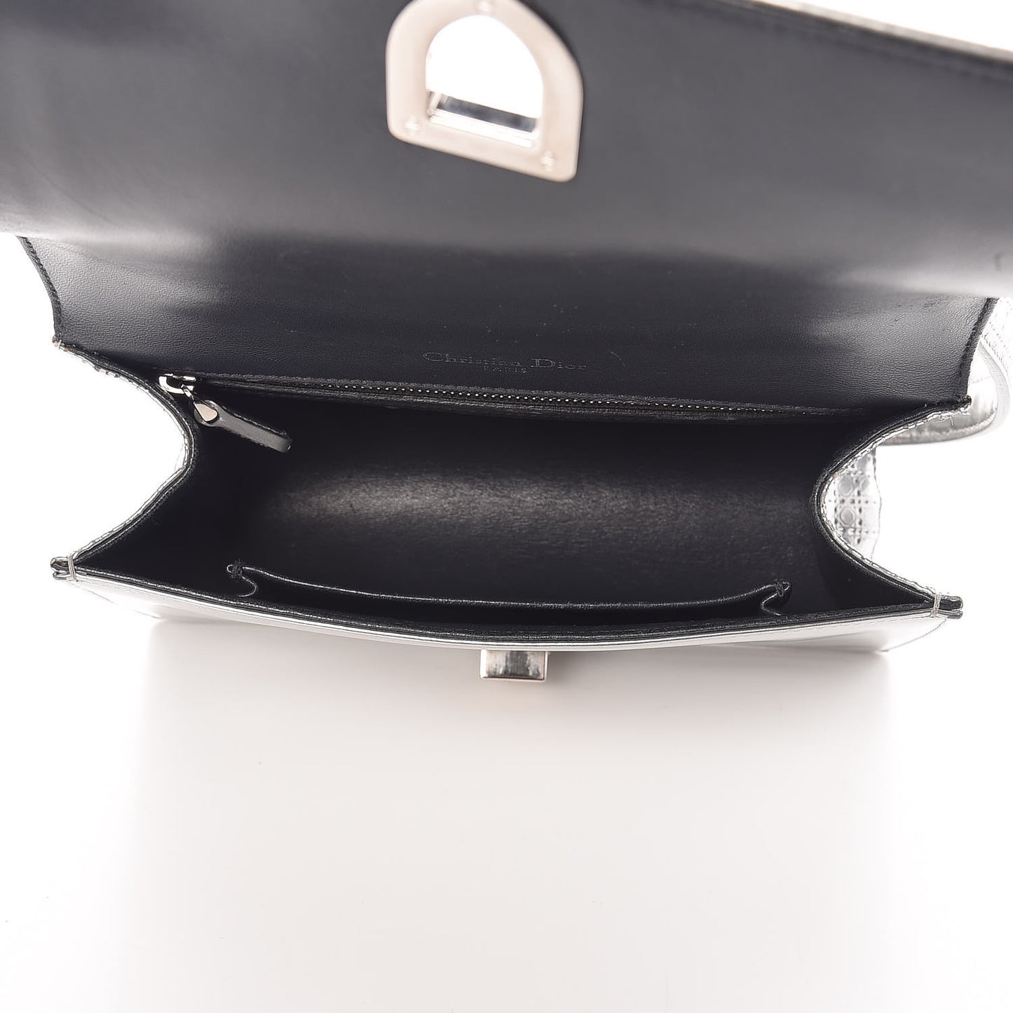Metallic Patent Micro-Cannage Small Diorama Flap Bag Silver