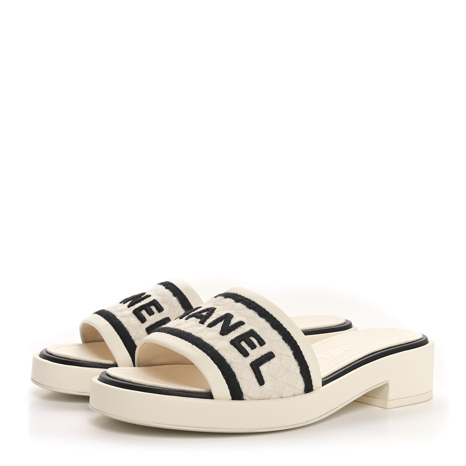 Chanel Lambskin Embroidered Logo Mules 36 Ivory Black 4 of 11