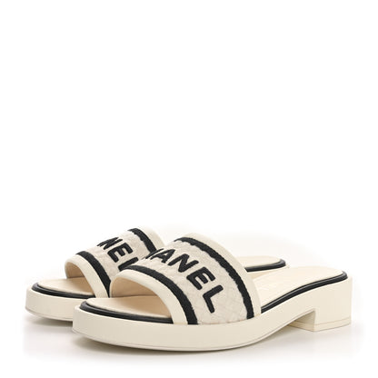 Chanel Lambskin Embroidered Logo Mules 36 Ivory Black 4 of 11