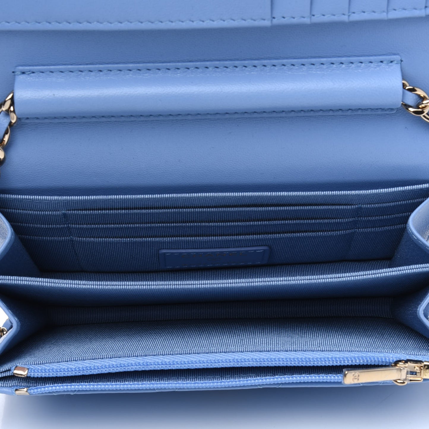 Lambskin Quilted Mini Wallet On Chain WOC Light Blue