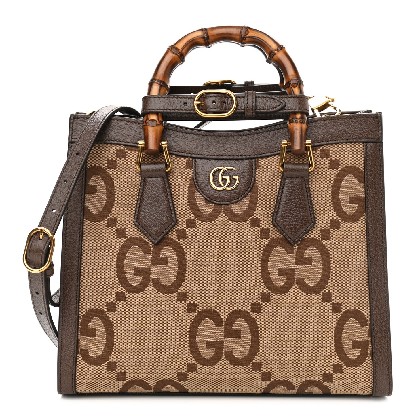 Monogram Jumbo GG Textured Dollar Calfskin Small Diana Tote Bag Camel Ebony New Acero