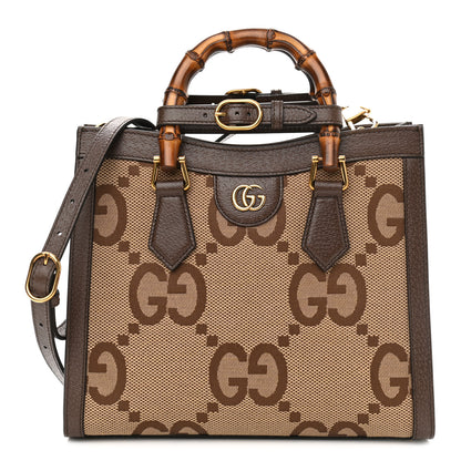 Gucci Monogram Jumbo GG Textured Dollar Calfskin Small Diana Tote Bag Camel Ebony New Acero 1 of 11