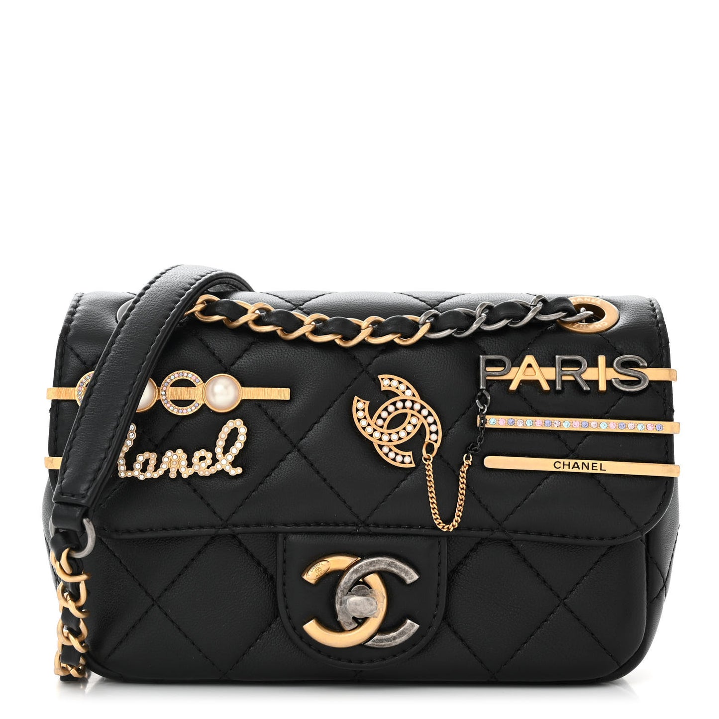 Lambskin Quilted Mini Coco Clips Single Flap Black