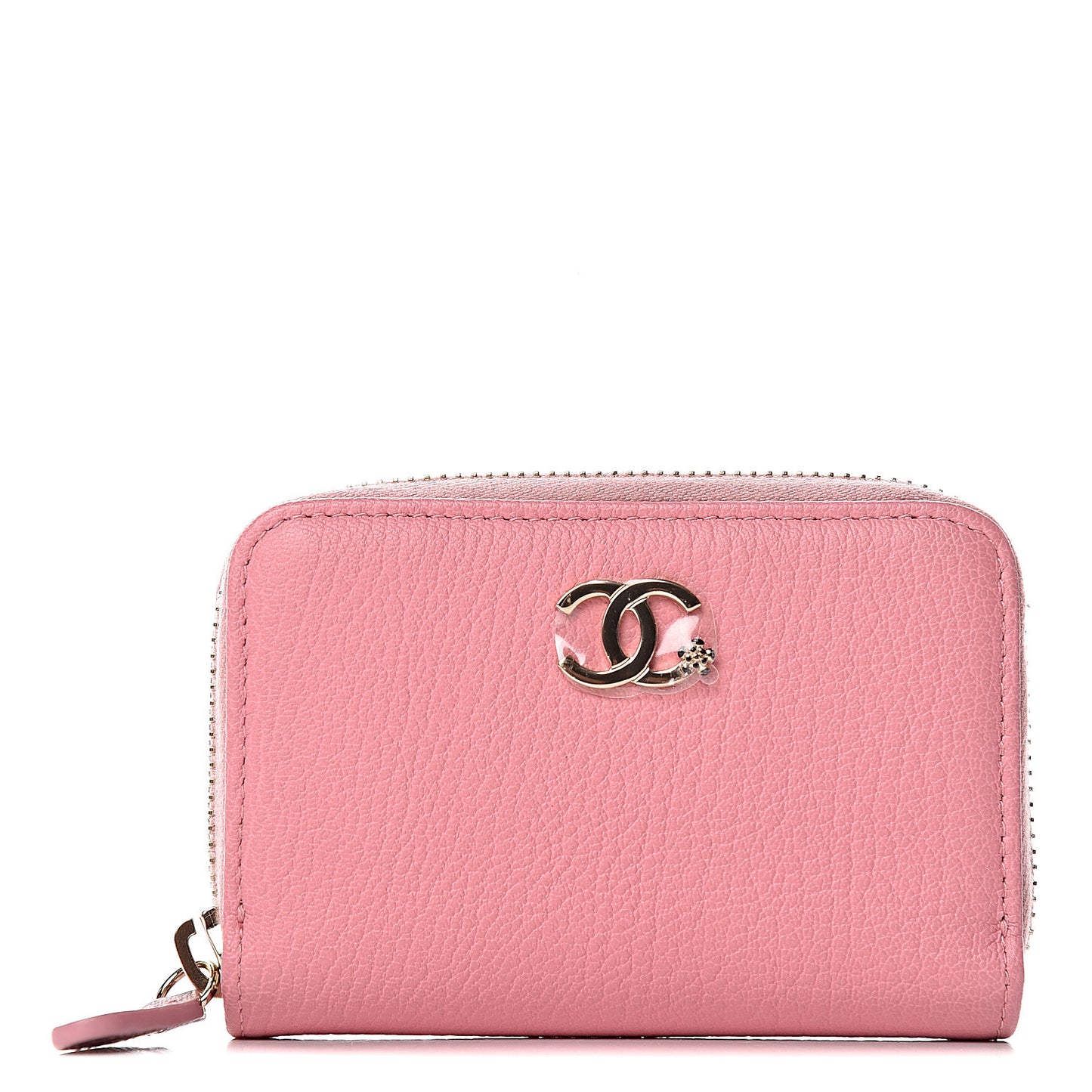 Goatskin Camellia Zip Coin Purse Pink