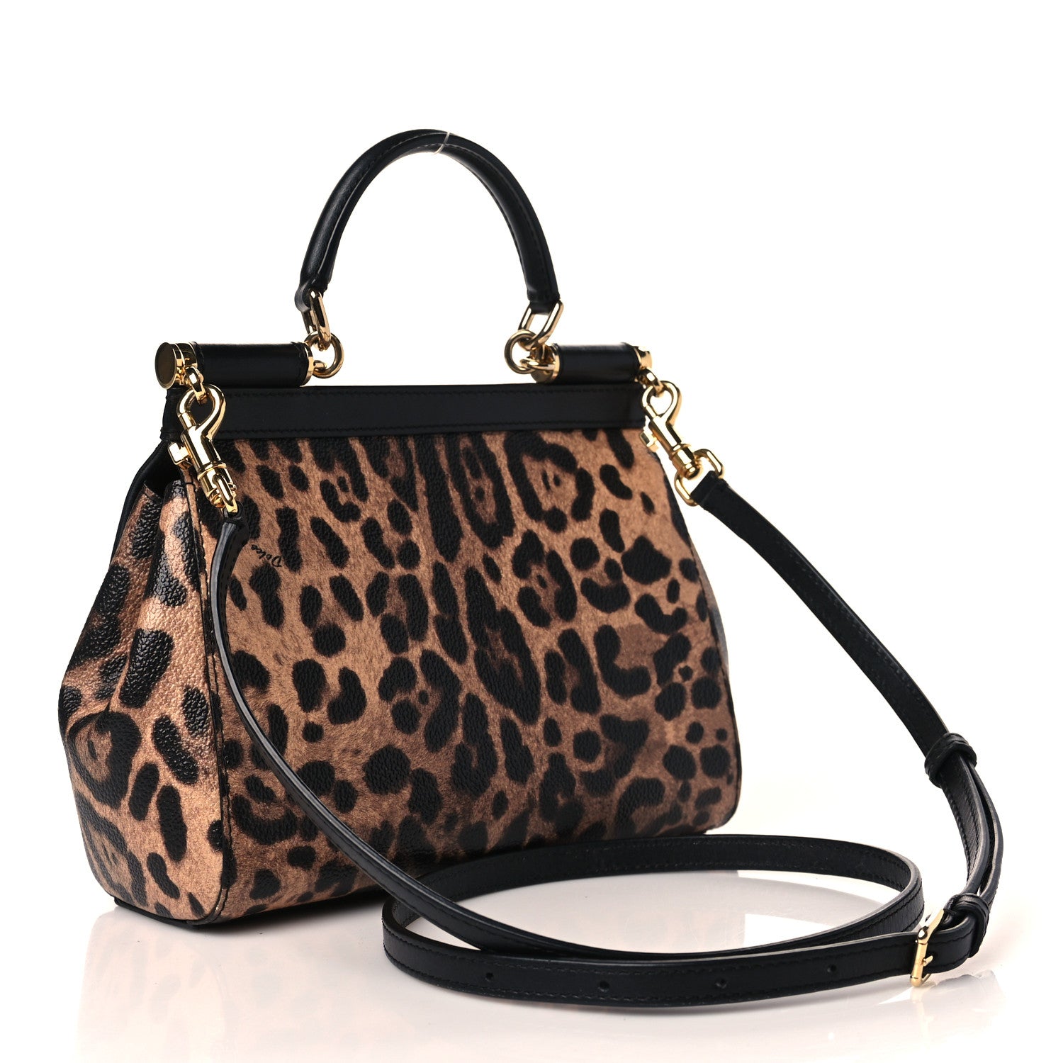 Dolce & Gabbana Dauphine Leopard Print Mini Miss Sicily Satchel Black 2 of 8