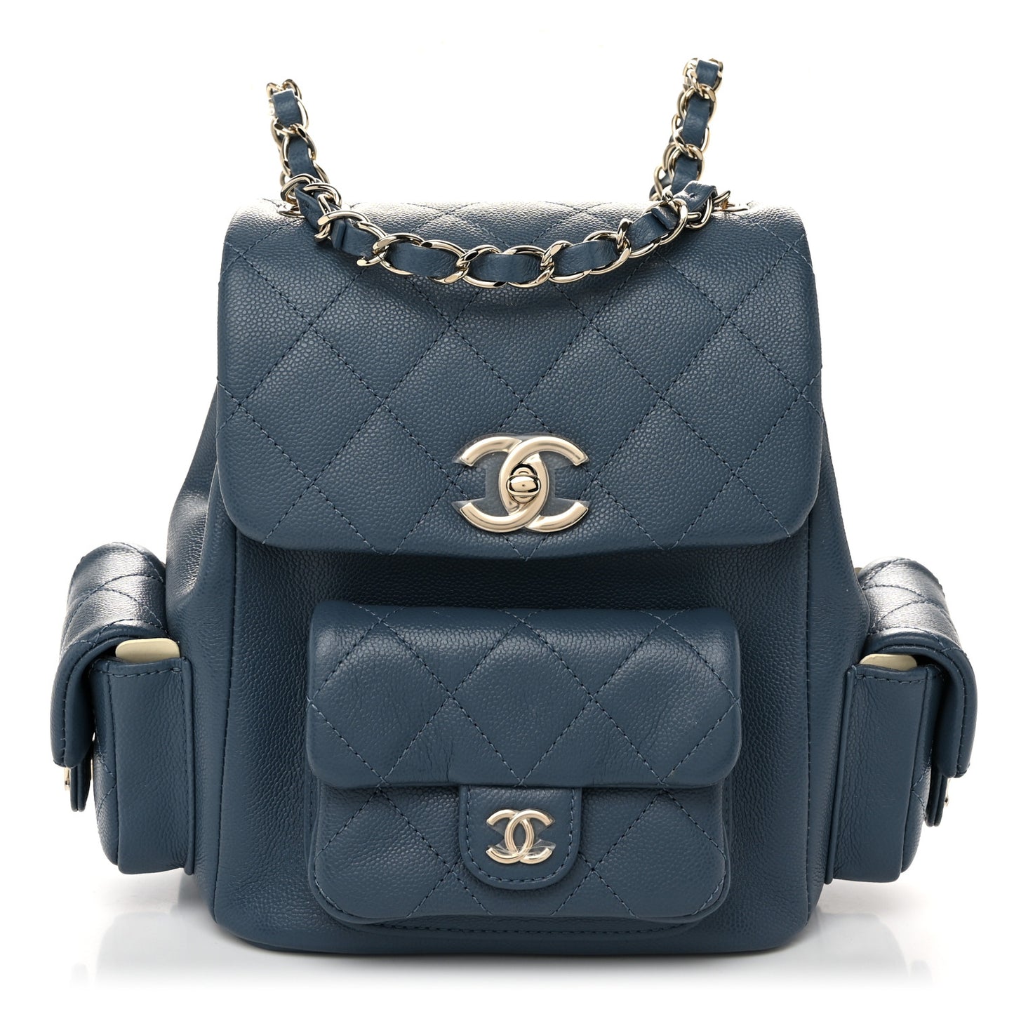 Shiny Caviar Quilted Small Cargo Duma Backpack Blue