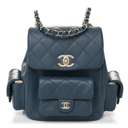 Chanel Shiny Caviar Quilted Small Cargo Duma Backpack Blue 1 of 10