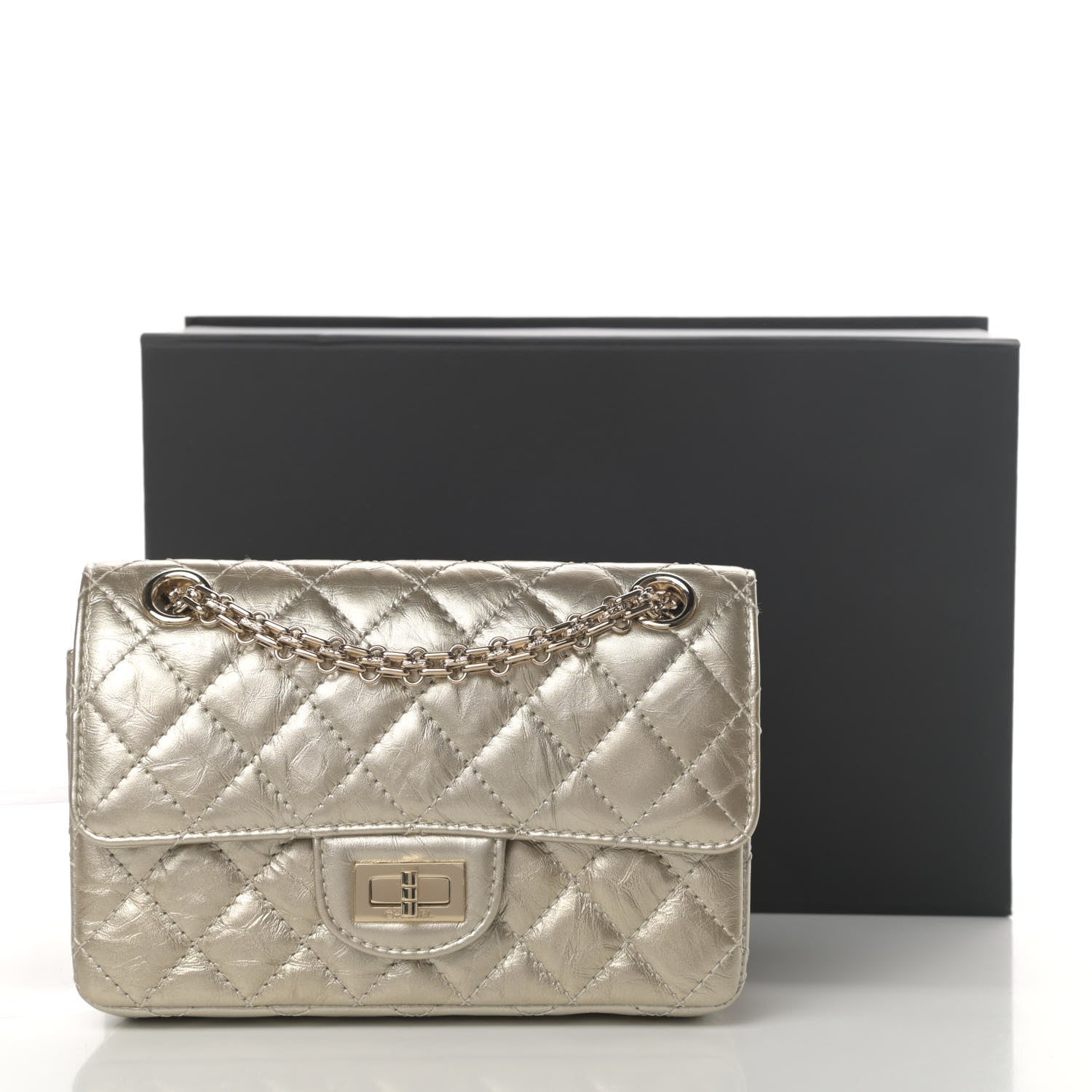 Chanel Metallic Aged Calfskin Quilted 2.55 Reissue Mini Flap Light Gold 11 of 11