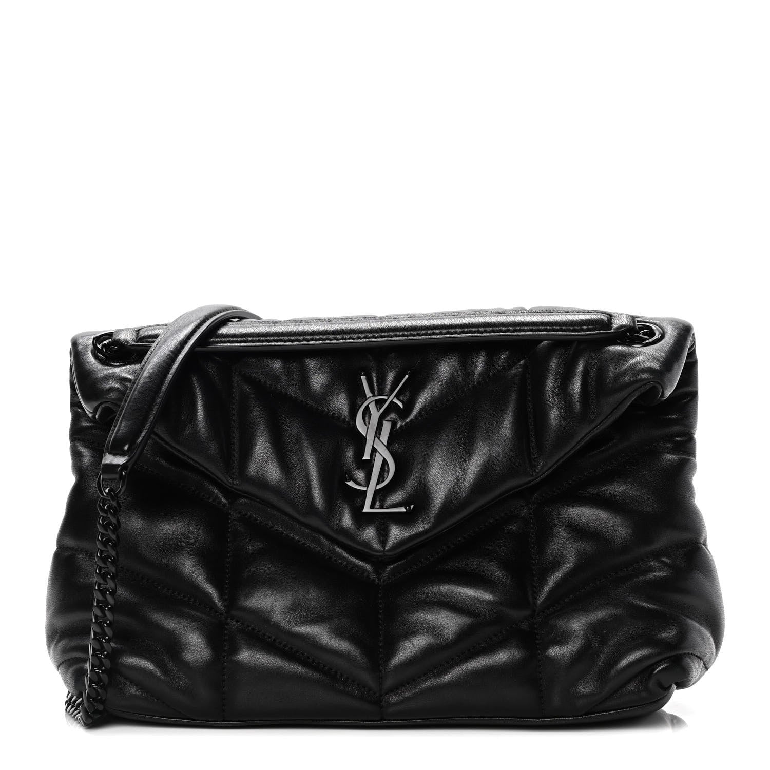 Saint Laurent Lambskin Quilted Small Loulou Puffer Monogram Chain Satchel Black 1 of 9