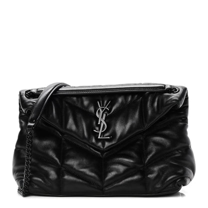 Saint Laurent Lambskin Quilted Small Loulou Puffer Monogram Chain Satchel Black 1 of 9