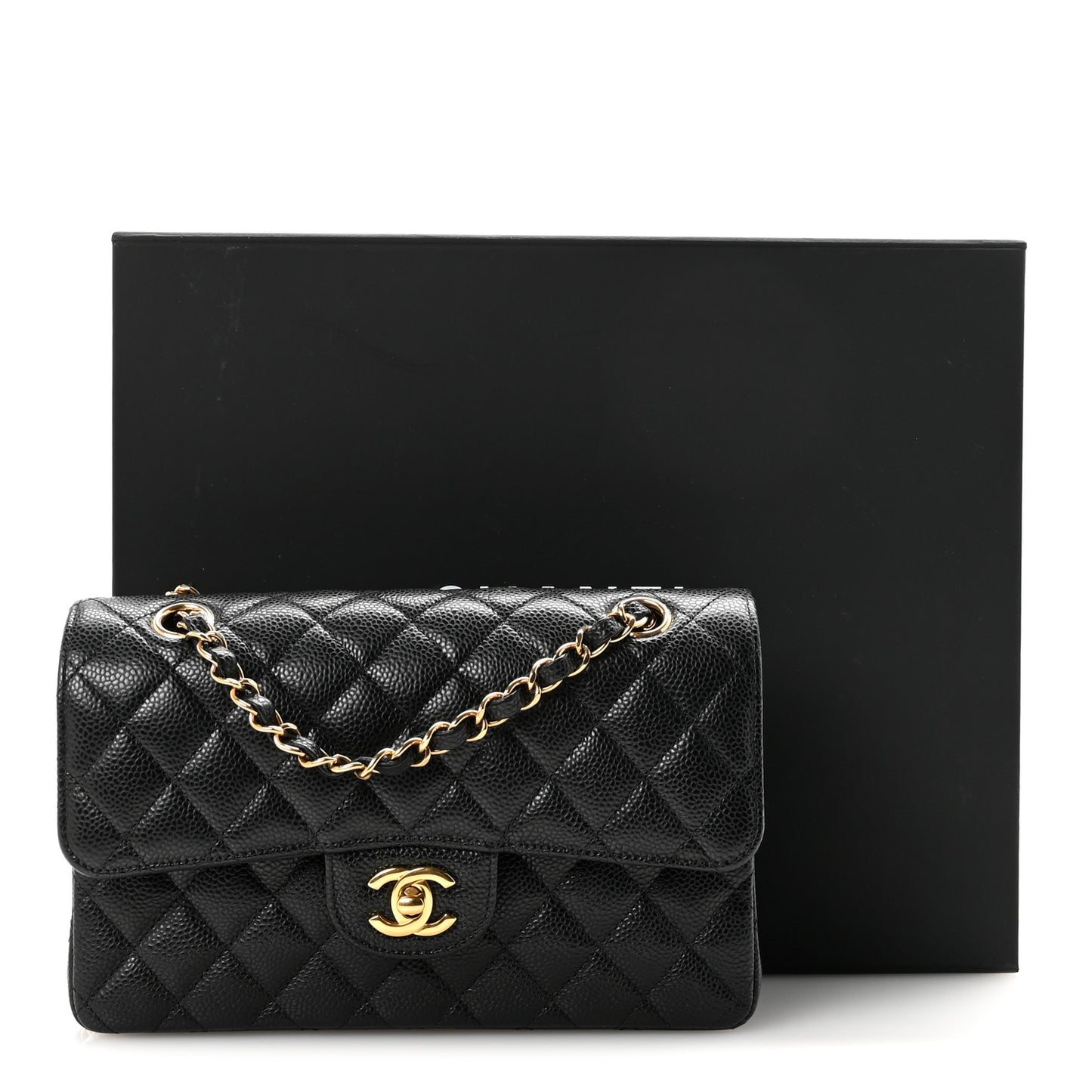 Caviar Quilted Small Double Flap Black