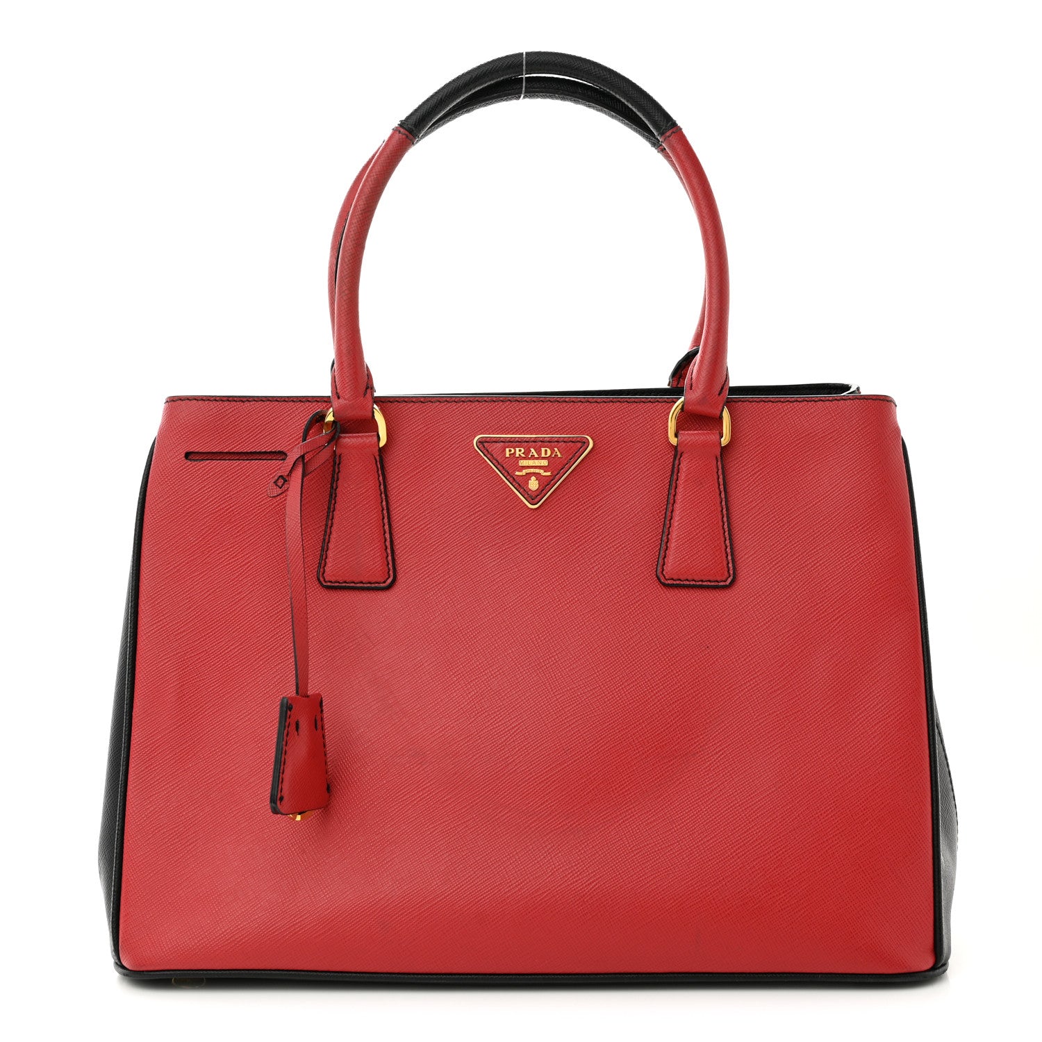 Prada Saffiano Bi-Color Medium Galleria Double Zip Tote Rosso Black 1 of 13