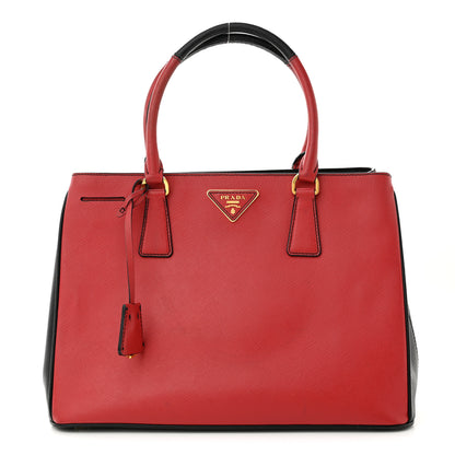 Prada Saffiano Bi-Color Medium Galleria Double Zip Tote Rosso Black 1 of 13