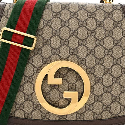 Gucci GG Supreme Monogram Textured Dollar Calfskin Web Medium Blondie Shoulder Flap Bag Beige Ebony New Acero 9 of 11