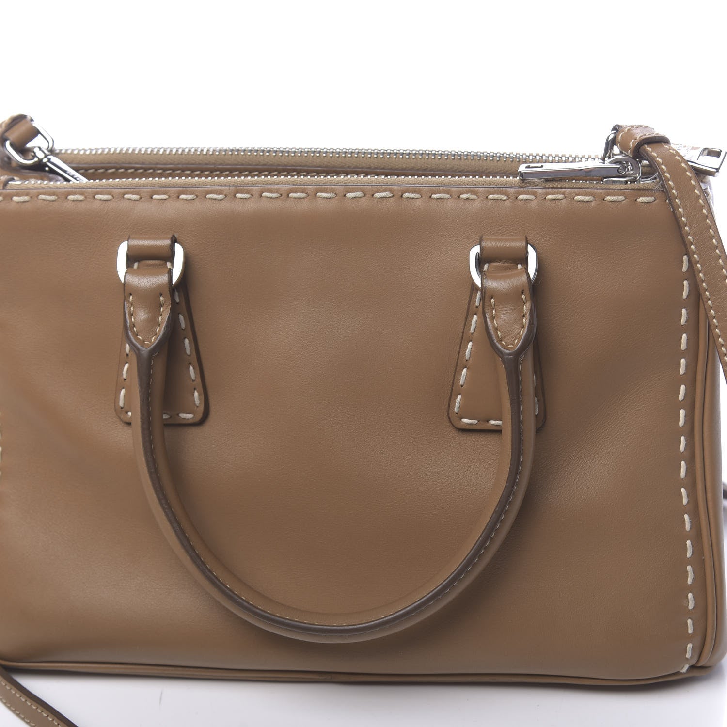 Prada City Calf Mini Hand Stitched Galleria Double Zip Tote Caramel 18 of 18