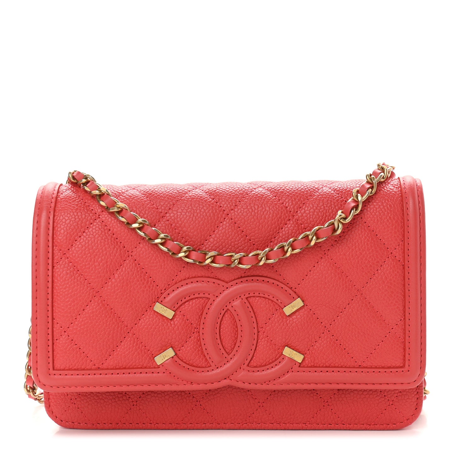 Caviar Quilted CC Filigree Wallet On Chain WOC Coral